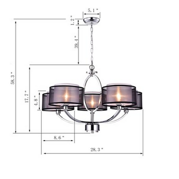 HD Direct 5-Light Polished Black Modern/Contemporary Chandelier