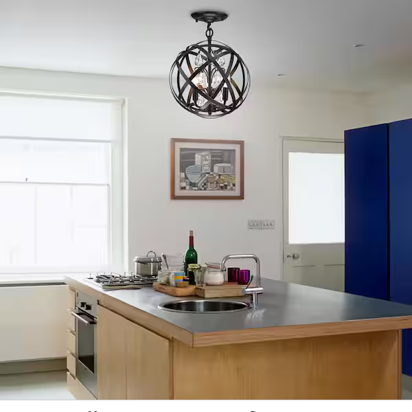 HD Direct 3-Light Black Globe Semi-Flush Mount