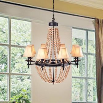 8-Light HD Direct Black Candle Style Chandelier With Wood Accents