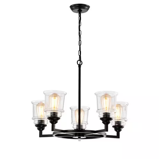 HD Direct 5-Light Black Wheel Chandelier