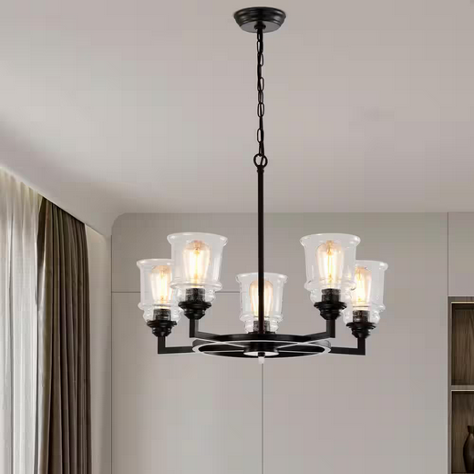 HD Direct 5-Light Black Wheel Chandelier
