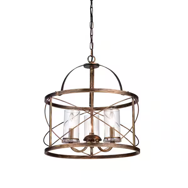 HD Direct 3-Light Brushed Copper Lantern Style Drum Chandelier