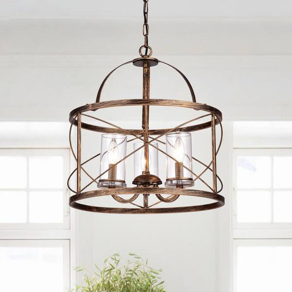 HD Direct 3-Light Brushed Copper Lantern Style Drum Chandelier