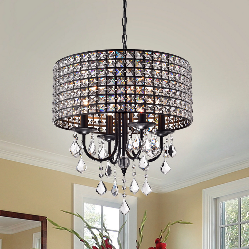 HD Direct 4-Light Drum Black Chandelier