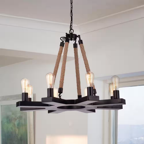 HD Direct 8-Light Brownish Black Candle Style Wagon Wheel Chandelier