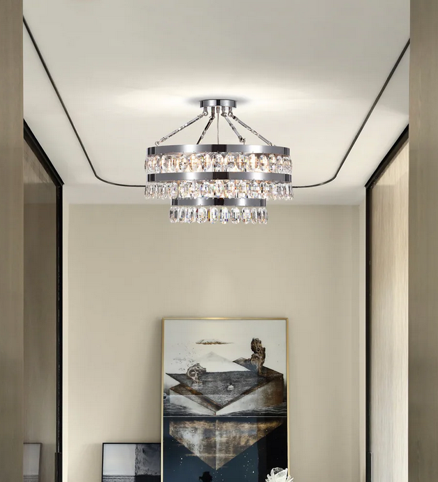 HD Direct 7-Light Crystal Chandelier Style Semi Flush Mount