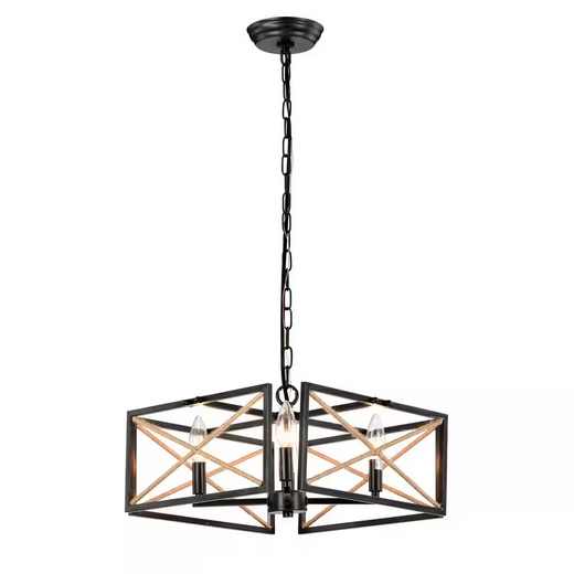 HD Direct 4-Light Sweep Black Geometric Lantern Style Chandelier