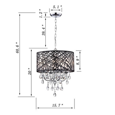 HD Direct 4-Light Black Drum Chandelier