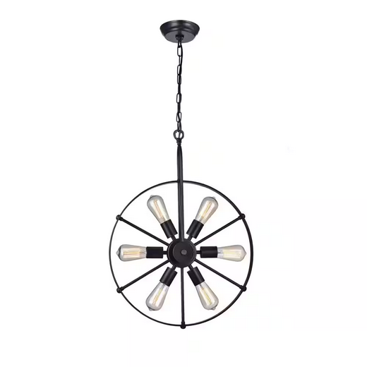 HD Direct 6-Light Black Wagon Wheel Chandelier