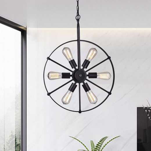 HD Direct 6-Light Black Wagon Wheel Chandelier