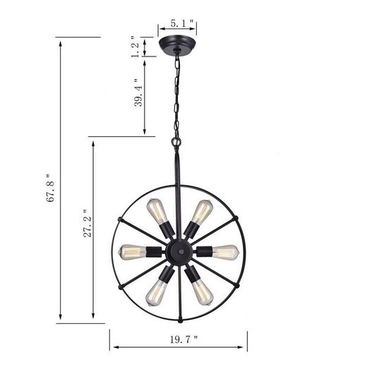 HD Direct 6-Light Black Wagon Wheel Chandelier