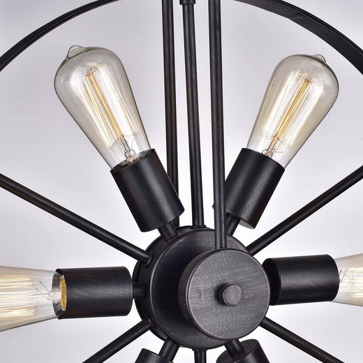 HD Direct 6-Light Black Wagon Wheel Chandelier