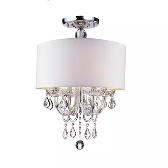 HD Direct 4-Light Chrome Semi-Flush Mount with White Fabric Shade