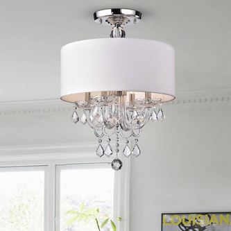 HD Direct 4-Light Chrome Semi-Flush Mount with White Fabric Shade