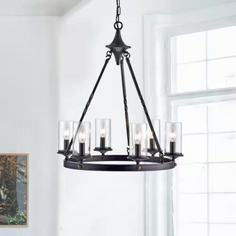 HD Direct 6-Light Candle Style Black Wheel Chandelier