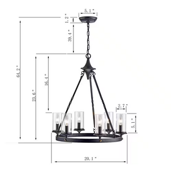 HD Direct 6-Light Candle Style Black Wheel Chandelier