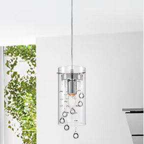 HD Direct Chrome Modern/Contemporary Clear glass Cylinder Mini Hanging Pendant light