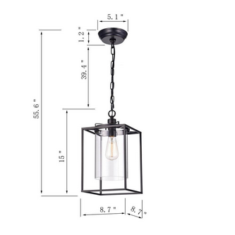 HD Direct 1-Light Brownish Black Single Square Pendant Light with Clear Glass Shade