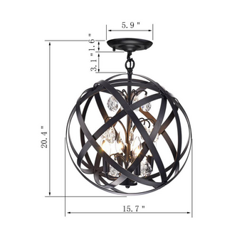 HD Direct 16 in. 4-Light Brownish Black Globe Semi- Flush Mount