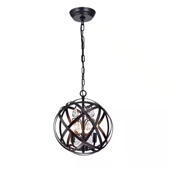 HD Direct 3-Light Brushed Black Globe Chandelier