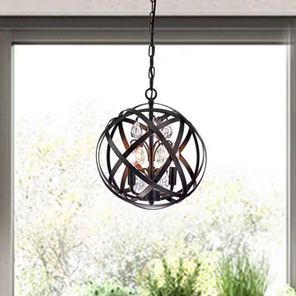 HD Direct 3-Light Brushed Black Globe Chandelier