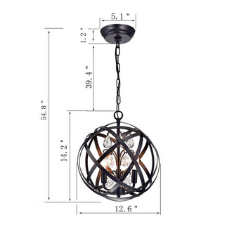 HD Direct 3-Light Brushed Black Globe Chandelier