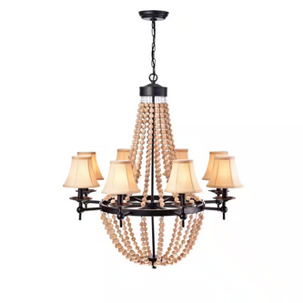 8-Light HD Direct Black Candle Style Chandelier With Wood Accents