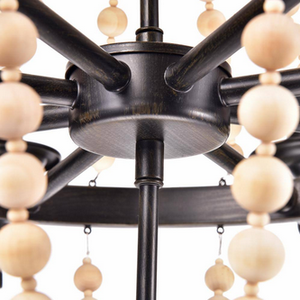 8-Light HD Direct Black Candle Style Chandelier With Wood Accents