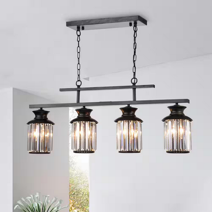 HD Direct 4-Light Black Brushed Coffee Linear Chandelier