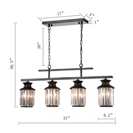 HD Direct 4-Light Black Brushed Coffee Linear Chandelier