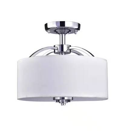 HD Direct 11 in. 3-Light White Semi-Flush Mount with White Fabric Shade