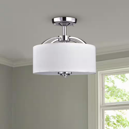 HD Direct 11 in. 3-Light White Semi-Flush Mount with White Fabric Shade