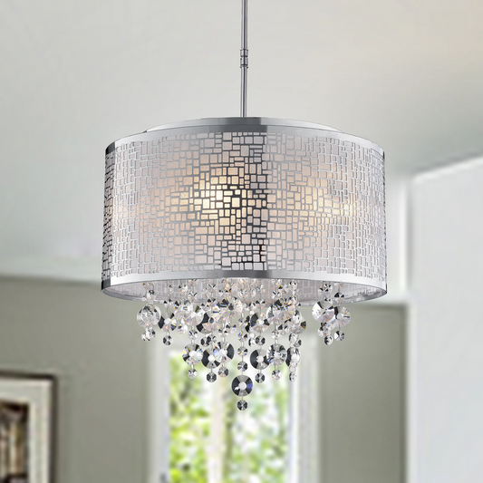 HD Direct 4-Light Shaded Drum Chandelier - Chrome